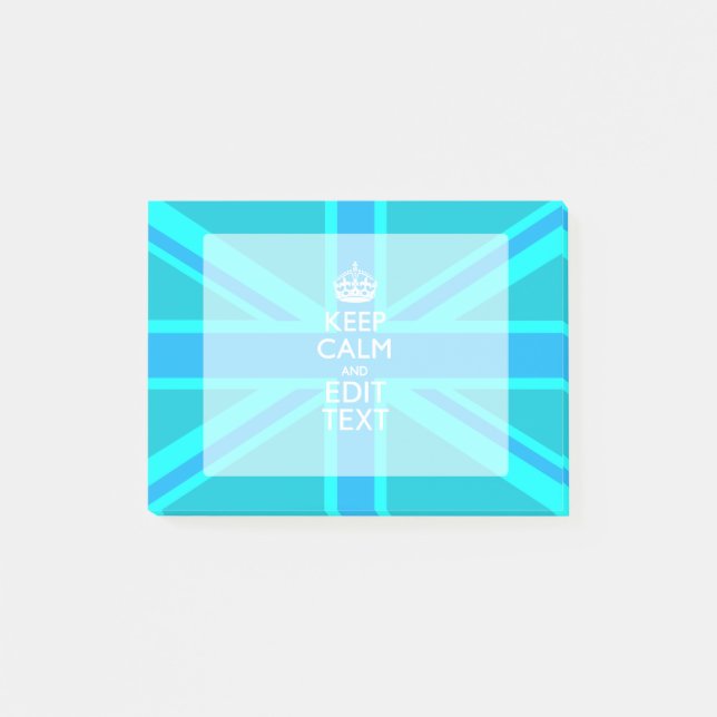 Blue Aqua Keep Calm And Your Text Union Jack Post-it Notes (Front)