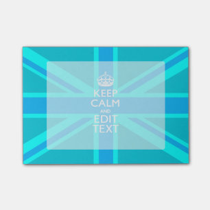 Blue Aqua Keep Calm And Your Text Union Jack Post-it Notes