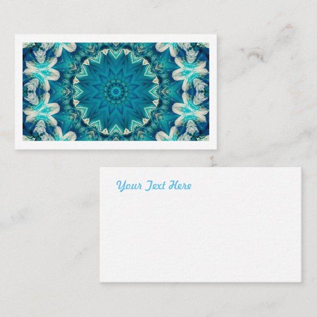 Blue Aqua Mandala Rosette Retro Hippie Business Card (Front/Back)
