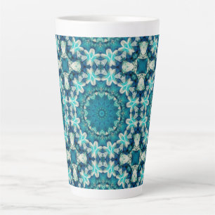 Blue Aqua Mandala Rosette Retro Hippie Latte Mug