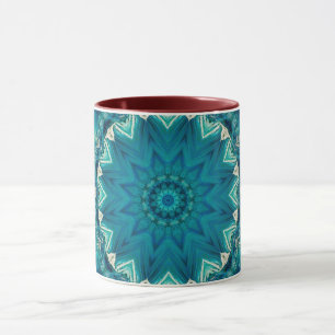 Blue Aqua Mandala Rosette Retro Hippie Mug