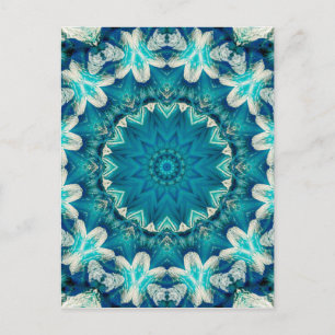 Blue Aqua Mandala Rosette Retro Hippie Postcard