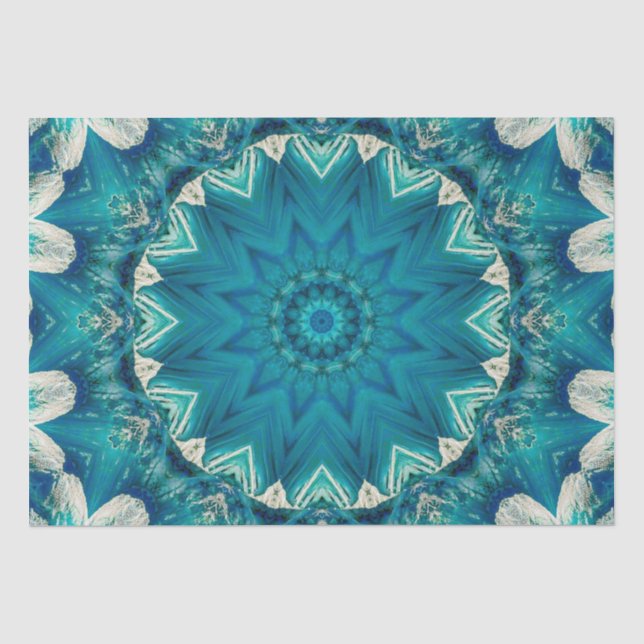 Blue Aqua Mandala Rosette Retro Hippie Tissue Paper (Front)