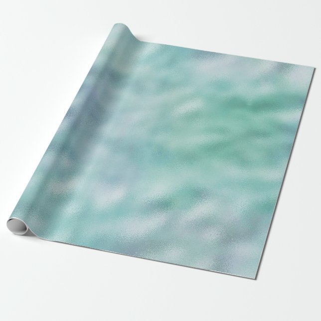 Blue Aqua Mint Ombre Wrapping Paper (Unrolled)