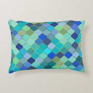 Blue Aqua Moroccan Mosaic Pattern Accent Pillow