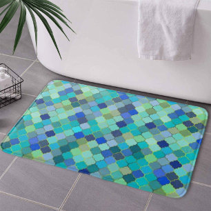 Blue Aqua Moroccan Mosaic Pattern Bath Mat