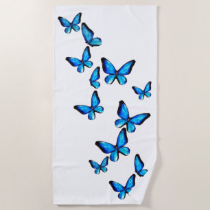 Blue aqua morpho butterfly watercolor beach towel
