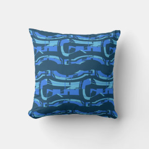 Blue Aqua Navy Blue Swirling Tiers Southwest Look Throw Pillow