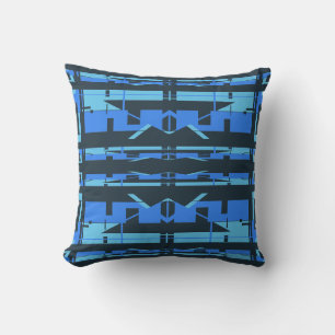 Blue Aqua Navy Southwest Look Symmetrical Mosaics Throw Pillow
