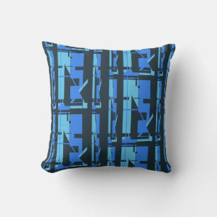 Blue Aqua Navy Southwest Look Tribal Art Mosaic Throw Pillow