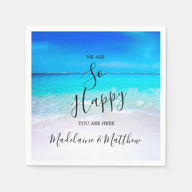 Blue Aqua Ocean Beach Coastal  Wedding Engagment Napkin (Front)