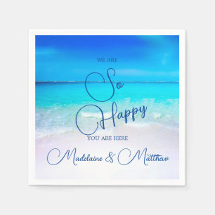 Blue Aqua Ocean Coastal Beach Wedding Engagement Napkin