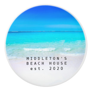 Blue Aqua Ocean Sea Custom Coastal  Family Ceramic Knob
