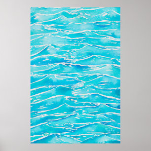 Blue Aqua Ocean Sea Waves Watercolor Print