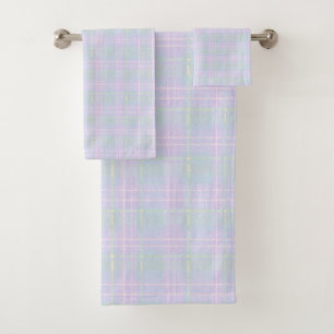 Blue Aqua Praire Plaid Bath Towel Set
