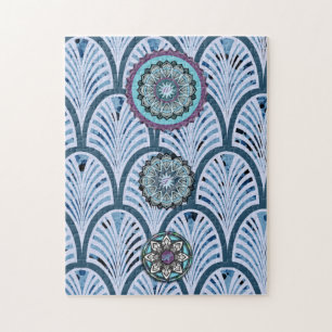 Blue Aqua Purple 3 Mandala Personalized Jigsaw Puzzle