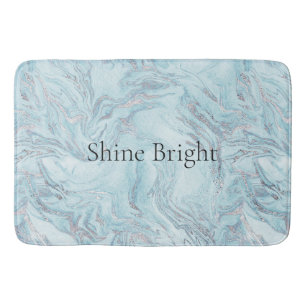 Blue Aqua Silver Marble Bath Mat