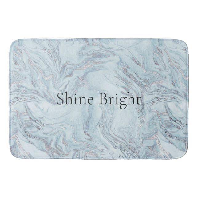 Blue Aqua Silver Marble Bath Mat (Front)