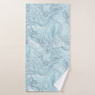 Blue Aqua Silver Marble Bath Towel