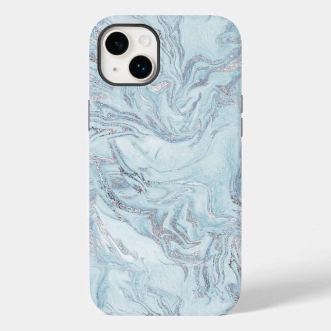 Blue Aqua Silver Marble Case-Mate iPhone Case (Back)
