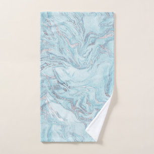 Blue Aqua Silver Marble Hand Towel