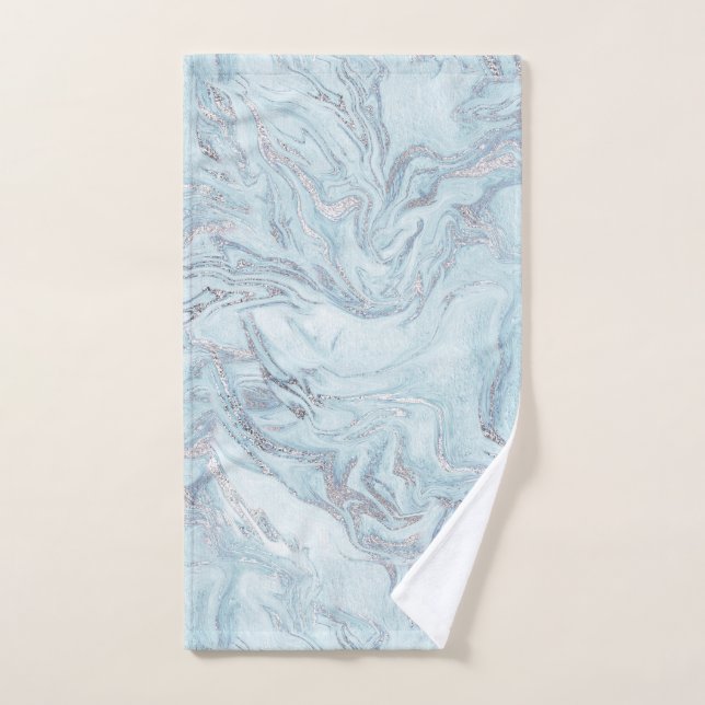 Blue Aqua Silver Marble Hand Towel (Hand Towel)