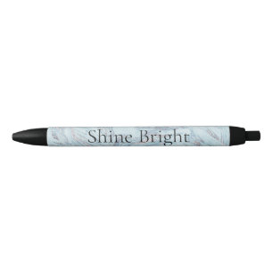 Blue Aqua Silver Marble Swirls Black Ink Pen