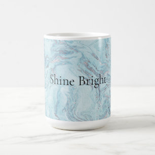 Blue Aqua Silver Marble Swirls Coffee Mug