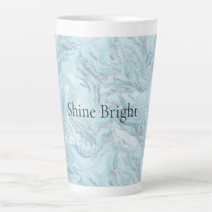 Blue Aqua Silver Marble Swirls Latte Mug