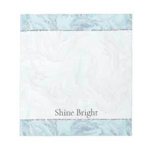 Blue Aqua Silver Marble Swirls Notepad