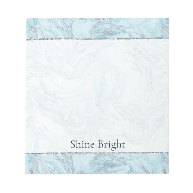 Blue Aqua Silver Marble Swirls Notepad (Front)
