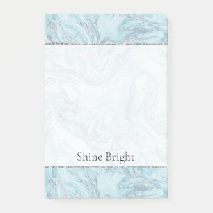 Blue Aqua Silver Marble Swirls Post-it Notes