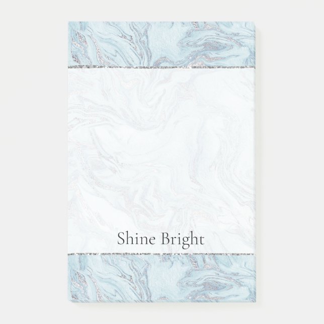 Blue Aqua Silver Marble Swirls Post-it Notes (Front)