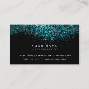 Blue Aqua Sparkly Turquoise Glitter Glam Black Business Card
