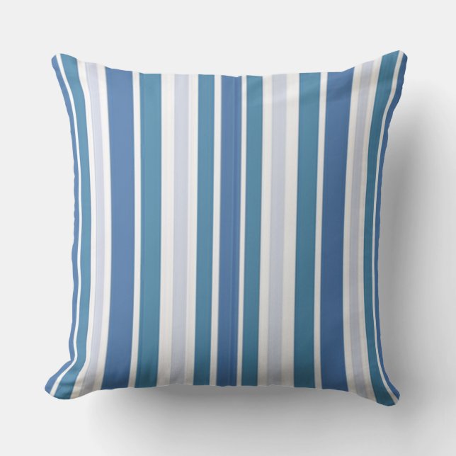 Blue Aqua Striped Throw Pillow (Front)