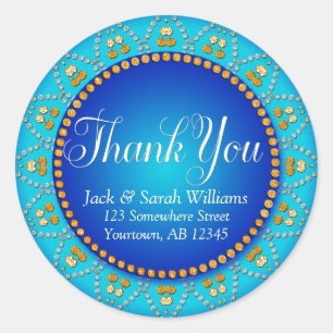 Blue Aqua Sun Wedding Favor Sticker Merci