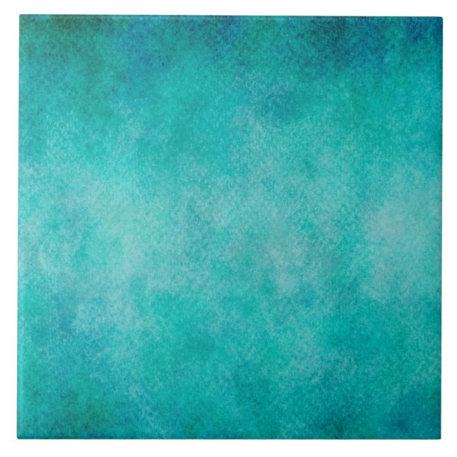 Blue Aqua Teal Watercolor Paper Colourful Texture Tile (Front)