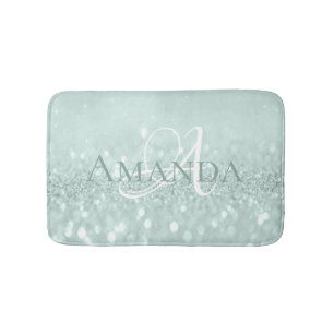 Blue Aqua Tiffany Pastel Glitter Name Monogram Bath Mat