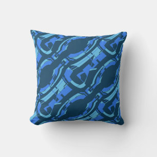 Blue Aqua Turquoise Diagonal MCM Look Large Tiles Throw Pillow