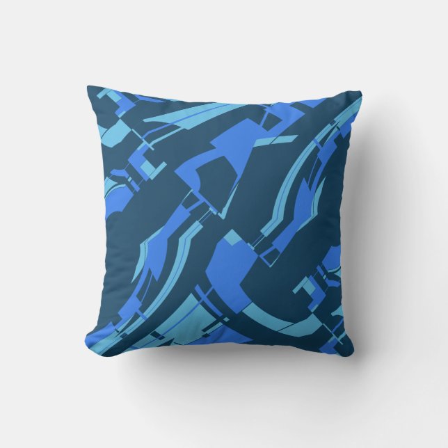 Blue Aqua Turquoise Slanted MCM Look Abstract Throw Pillow (Front)