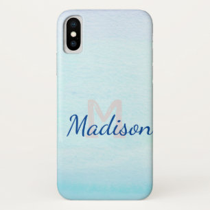 Blue Aqua Watercolor Fade Cute Initial Name Case-Mate iPhone Case