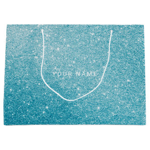 Blue Aqua White Ocean Glitter Favour Gift Large Gift Bag