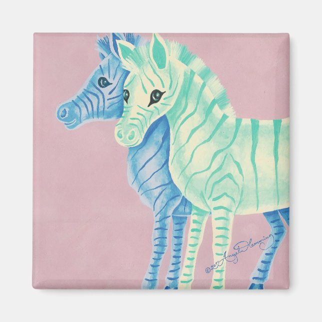 Blue & Aqua Zebras Magnet (Front)