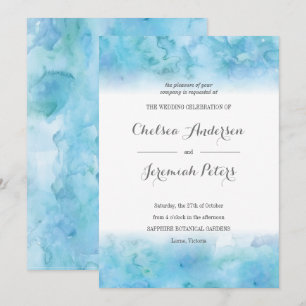 Blue Aquamarine Watercolor Wedding Invitation