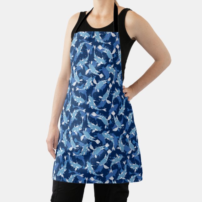 Blue Aquatic Pattern - Koi Fish Apron (Insitu)