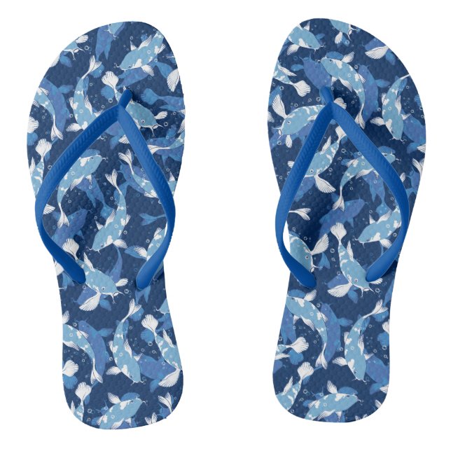 Blue Aquatic Pattern - Koi Fish Flip Flops (Footbed)