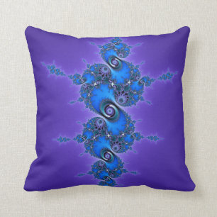 Blue Arabesque on Purple - sparkly Julia fractal Throw Pillow
