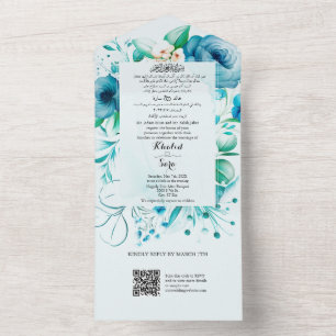 Blue Arabic & English All in One Wedding Invite