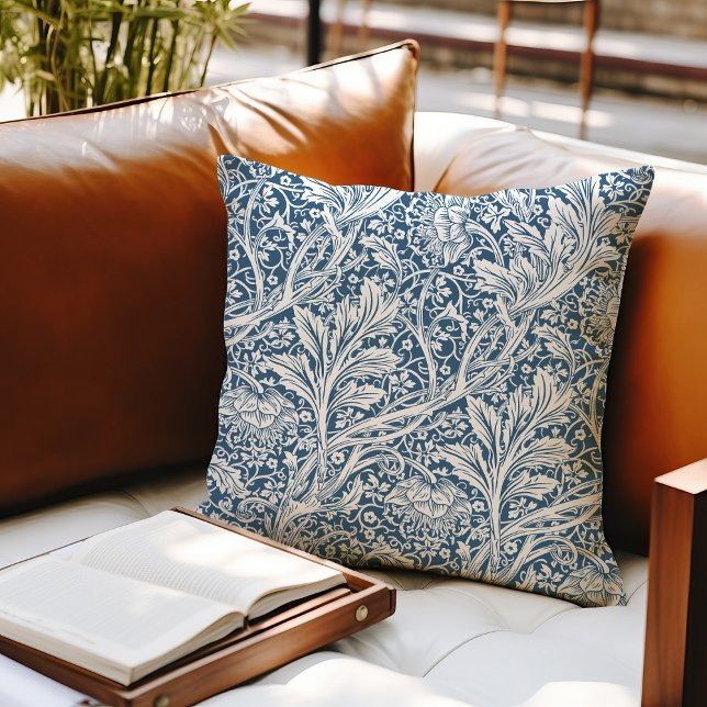 Blue Arcadia William Morris Hawthorn Leaf Pattern Throw Pillow (Creator Uploaded)