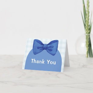 Blue Arch Gingham Plaid Bow Boy Baby Shower  Thank You Card